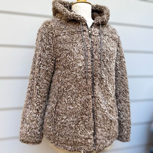 Kerenhart Faux Fur Brown Teddy Bear Hooded Jacket Women's size Medium - Picture 1 of 12